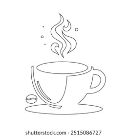 Dibujo de línea continua o una línea Dibujo de café caliente y humo, Una taza de café concepto de dibujo, taza de café línea continua Ilustración vectorial