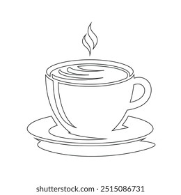 Dibujo de línea continua o una línea Dibujo de café caliente y humo, Una taza de café concepto de dibujo, taza de café línea continua Ilustración vectorial