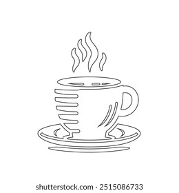 Dibujo de línea continua o una línea Dibujo de café caliente y humo, Una taza de café concepto de dibujo, taza de café línea continua Ilustración vectorial