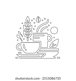 Dibujo de línea continua o una línea Dibujo de café caliente y humo, Una taza de café concepto de dibujo, taza de café línea continua Ilustración vectorial