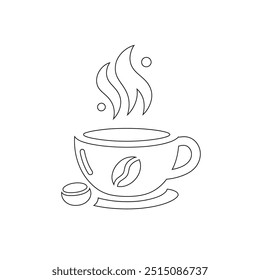 Dibujo de línea continua o una línea Dibujo de café caliente y humo, Una taza de café concepto de dibujo, taza de café línea continua Ilustración vectorial