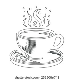 Dibujo de línea continua o una línea Dibujo de café caliente y humo, Una taza de café concepto de dibujo, taza de café línea continua Ilustración vectorial