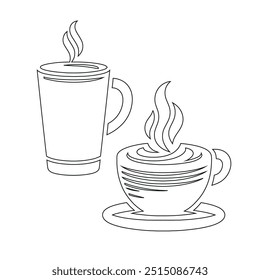 Dibujo de línea continua o una línea Dibujo de café caliente y humo, Una taza de café concepto de dibujo, taza de café línea continua Ilustración vectorial