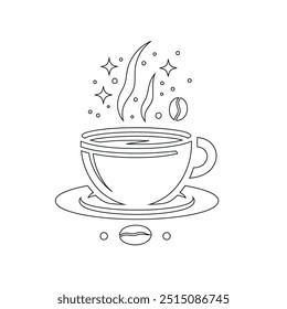 Dibujo de línea continua o una línea Dibujo de café caliente y humo, Una taza de café concepto de dibujo, taza de café línea continua Ilustración vectorial