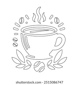 Dibujo de línea continua o una línea Dibujo de café caliente y humo, Una taza de café concepto de dibujo, taza de café línea continua Ilustración vectorial