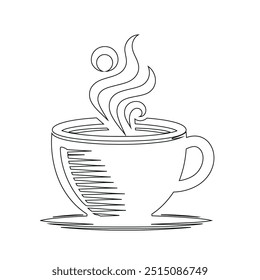 Continuous line art or One Line Drawing of hot coffee and smoke, A cup of Coffee drawing concept, Coffee cup continuous line vector illustration