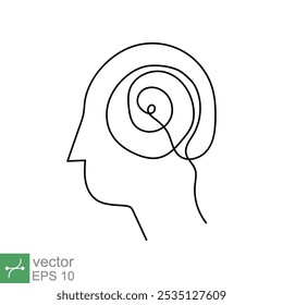 Continuous line art and one line drawing of a human head with brain. Linear outline stroke, mechanical and robotic technology with advanced. Vector illustration isolated on white background. EPS 10.