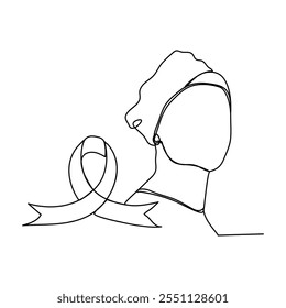 Dibujo de línea continua o de una línea de la cinta para la página de aterrizaje de la Ilustración vectorial y el Anuncio, Día Mundial del Cáncer