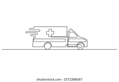 Continuous line art or one line drawing ambulance car for vector illustration, Ambulance vehicle in continuous line art drawing style. Emergency ambulance van.