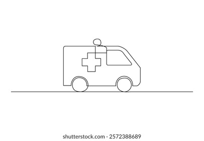 Continuous line art or one line drawing ambulance car for vector illustration, Ambulance vehicle in continuous line art drawing style. Emergency ambulance van.