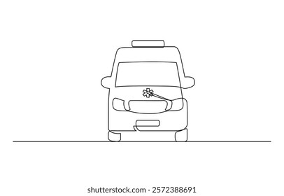 Continuous line art or one line drawing ambulance car for vector illustration, Ambulance vehicle in continuous line art drawing style. Emergency ambulance van.