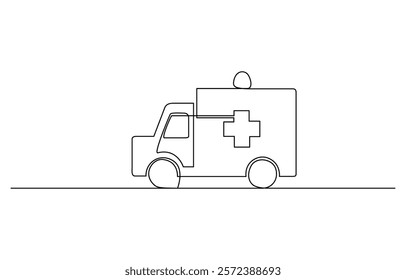 Continuous line art or one line drawing ambulance car for vector illustration, Ambulance vehicle in continuous line art drawing style. Emergency ambulance van.