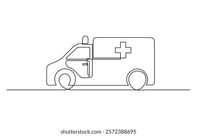 Continuous line art or one line drawing ambulance car for vector illustration, Ambulance vehicle in continuous line art drawing style. Emergency ambulance van.