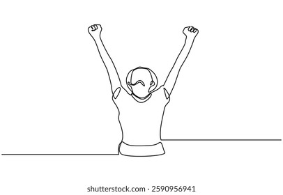 Continuous line art or One Line Drawing of a woman stretching arms is relaxing, One line continuous drawing. Person stretching arms as symbol of freedom and openness to peace.