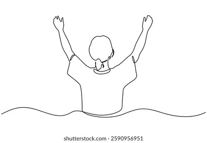 Continuous line art or One Line Drawing of a woman stretching arms is relaxing, One line continuous drawing. Person stretching arms as symbol of freedom and openness to peace.