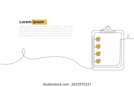 Continuous line art one drawing Clipboard with checklist. Vector illustration. Simple line illustration.
