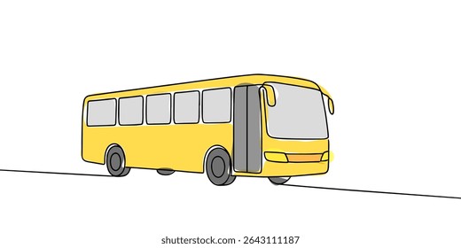 Linha contínua arte ou One Line desenho ônibus para ilustração vetorial, transporte público. ônibus conceito de viagem. design gráfico desenho moderno linha contínua