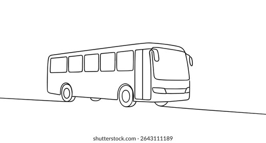 Linha contínua arte ou One Line desenho ônibus para ilustração vetorial, transporte público. ônibus conceito de viagem. design gráfico desenho moderno linha contínua