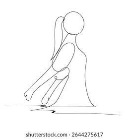 continuous line art or one line drawing of a woman stretching arms is relaxing picture vector illustration