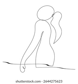 continuous line art or one line drawing of a woman stretching arms is relaxing picture vector illustration