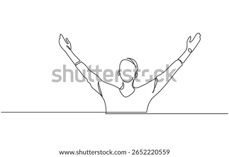 Continuous line art or One Line Drawing of a woman stretching arms is relaxing, and woman raising hands in an exercise of relax and breathing, one line continuous drawing.