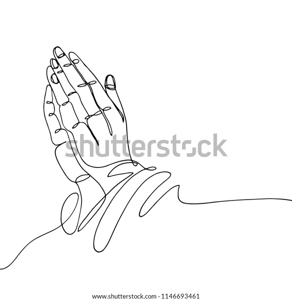 連続線画または1線描きの祈りの手 線形 手描き ベクターイラスト のベクター画像素材 ロイヤリティフリー