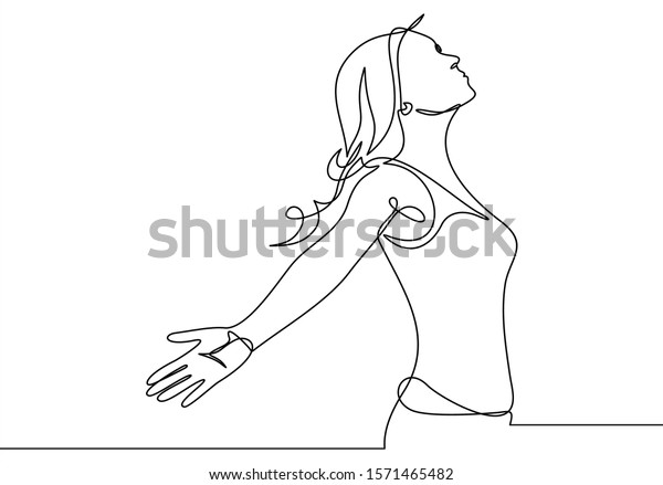 リラックスできる絵のベクターイラストは 腕を伸ばす女性の連続線画や1線描きです のベクター画像素材 ロイヤリティフリー