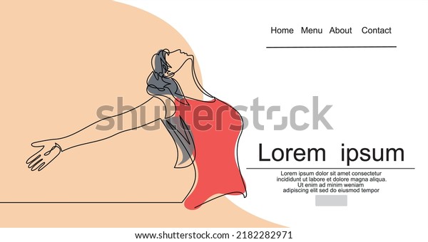 Continuous line art or One\
Line Drawing of a woman stretching arms is relaxing picture vector\
illustration