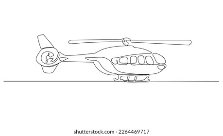 Continuous Line Art oder One Line Helicopter Zeichnung für Vektorgrafik, Business Transport. Beförderung in der Luft. Grafikdesign, moderne Endloszeichnung