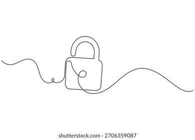 Arte de línea continua de un símbolo de candado abierto. seguridad, acceso, privacidad de datos. ilustración