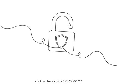 Almofada aberta de arte de linha contínua com escudo: segurança, liberdade, ilustração do conceito de privacidade de dados
