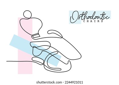 Continuous line art of Orthodontic Chair. Dentists day and respect for their services to humanity. Dental procedures vector art concept. Isolated vector of chair at a dentist's clinic.