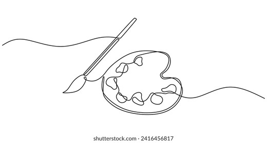 Continuous Line Art of Palette and Brush Set for Creative Studios and workshop.