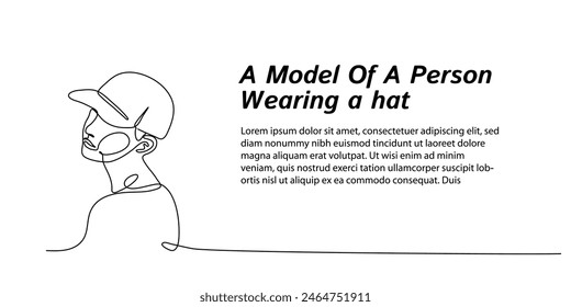 Continuous line art. people with cap pose side. Hand drawn minimalist design for web banners, landing pages, simple for business . Editable stroke	
