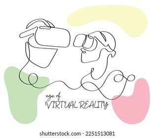 Continuous line art of people wearing Virtual reality headset. Artificial intelligence and future concept vectors.