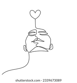 Continuous line art of a person with heart symbol, mental health concept. Lineart vector illustration.