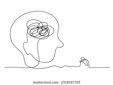 Continuous line art of a person with stress and anxiety, lineart vector illustration.