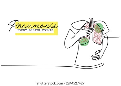 Arte de línea continua de una persona que padece neumonía. Vector de arte de la línea de pulmones. Vector aislado. Concepto de cuestiones respiratorias art.