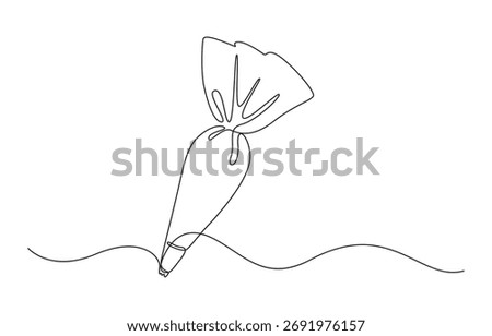 Continuous Line Art of a Piping Bag Decorating Pastries, Continuous Line Drawing of a Pastry Piping Bag,continuous one line art drawing of Piping Bags