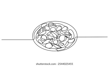 Continuous line art of pizza with melted cheese full topped for vector illustration. Concept food, fast food illustration, street food, restaurant,business