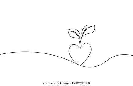 Continuous line art plant tree ecological concept. One line drawing sketch seedling tree forest. Save planet Earth nature environment grow life vector illustration