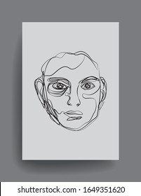 Continuous line art portrait of woman face. Line art painting for wall graphics, print, t shirt, beauty and fashion concept.