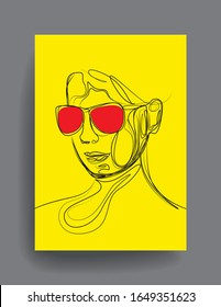 Continuous line art portrait of woman face. Line art painting for wall graphics, print, t shirt, beauty and fashion concept.