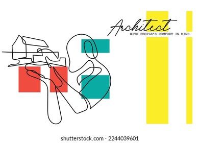 Continuous line art poster of architect. Isolated vector art concept. 