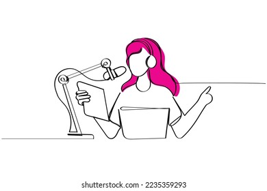 Continuous line art poster or postcard design to celebrate radio day that is observed every year on 13th of february. Most trusted multimedia concept art. Radio journalism. Trusted audience. Speaker.
