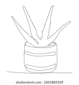 Continuous line art of Potted Aloe Vera Plant.