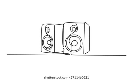 Arte de línea continua de un altavoz de monitor de estudio de Profesional, un ícono para la producción de música, podcasting o sonido estéreo. Diseño dibujado a mano de Ilustración vectorial.