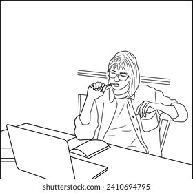 continuous line art of professional young business man using digital mobile phone tablet computer working and writing work plan in personal notebook isolated on white background