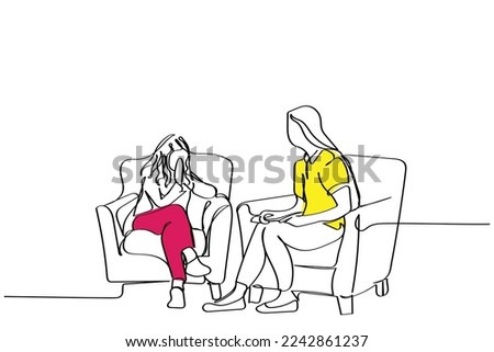 Continuous line art of psychologist or Counselor with teenage or adolescent preteen kids. Positive psychology. Mindset. Teenage problems and their solutions. School counselor facility. Mental health. 