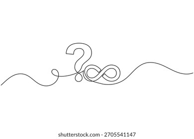 Signo de interrogación de arte de línea continua y dibujo de símbolo de infinito